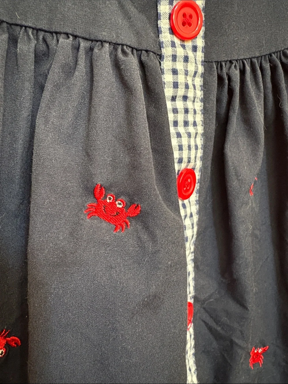 Good Lad Navy and Red Embroidered Gingham-Trim Nautical Dress 3T EUC